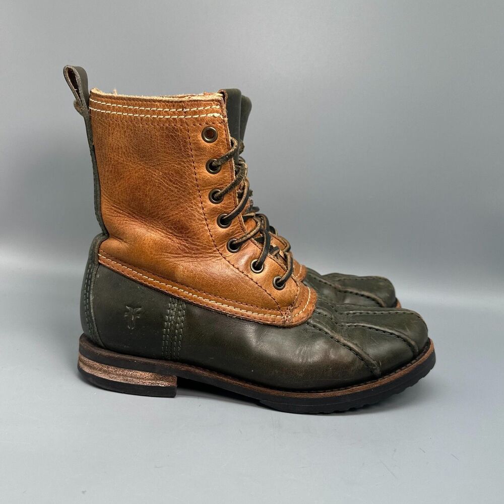 Frye Veronica Women's 6.5 Brown Leather Shearling Duck Boots Lace-Up Mid-Calf